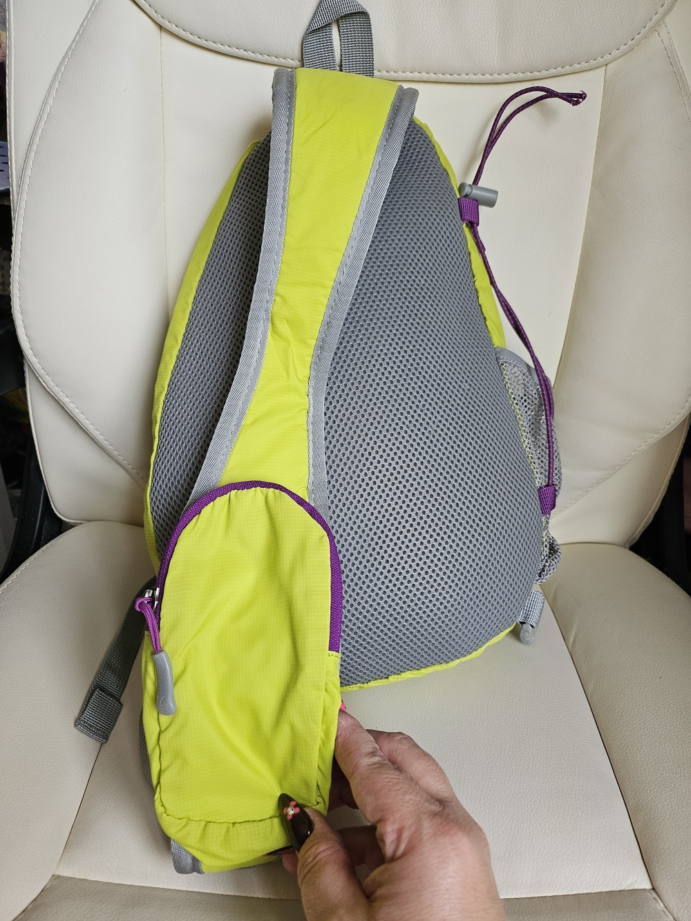 Eddie Bauer Lime Green Sling Backpack with Purple Accents - Picture 7 of 11